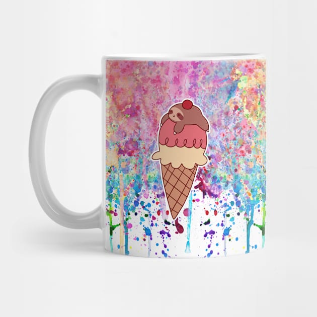 Icecream Cone Sloth Watercolor Paint Drip by saradaboru